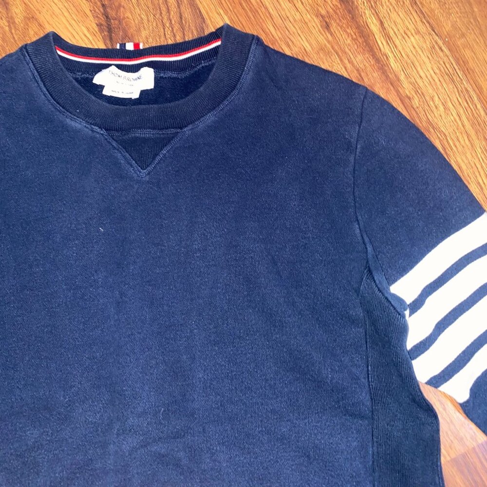 THOM BROWNE Loopback Cotton Crewneck Sweatshirt’ Navy size 3 - Picture 2 of 8